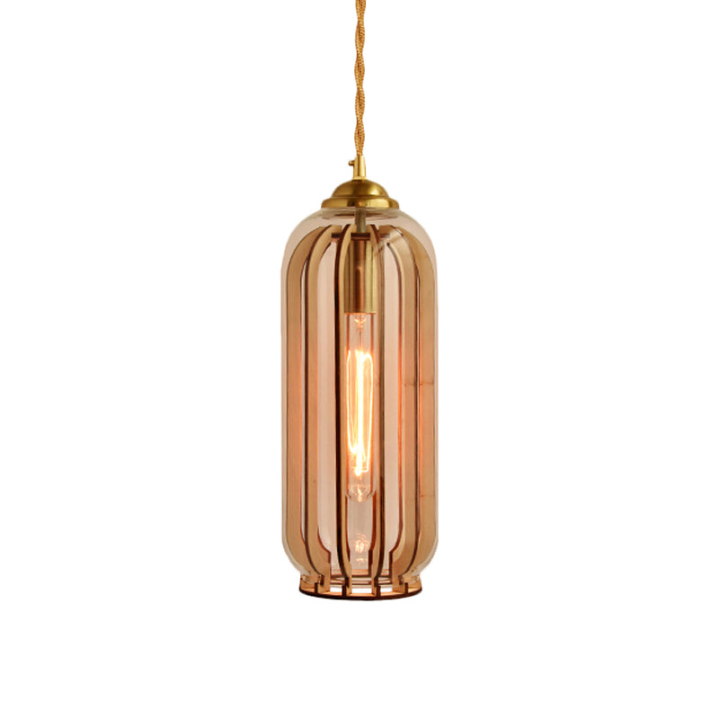 Alice's Amber Glass Industrial Pendant Light - Capsule/Dome Design for Dining Room