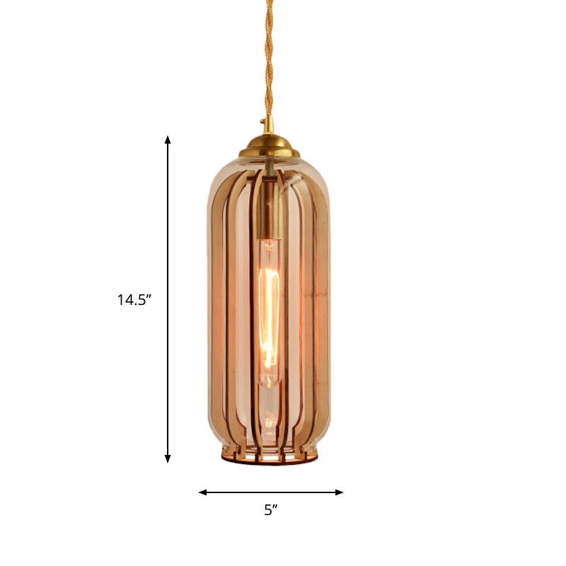 Alice's Amber Glass Industrial Pendant Light - Capsule/Dome Design for Dining Room