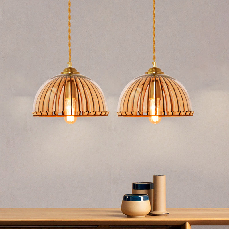Alice's Amber Glass Industrial Pendant Light - Capsule/Dome Design for Dining Room