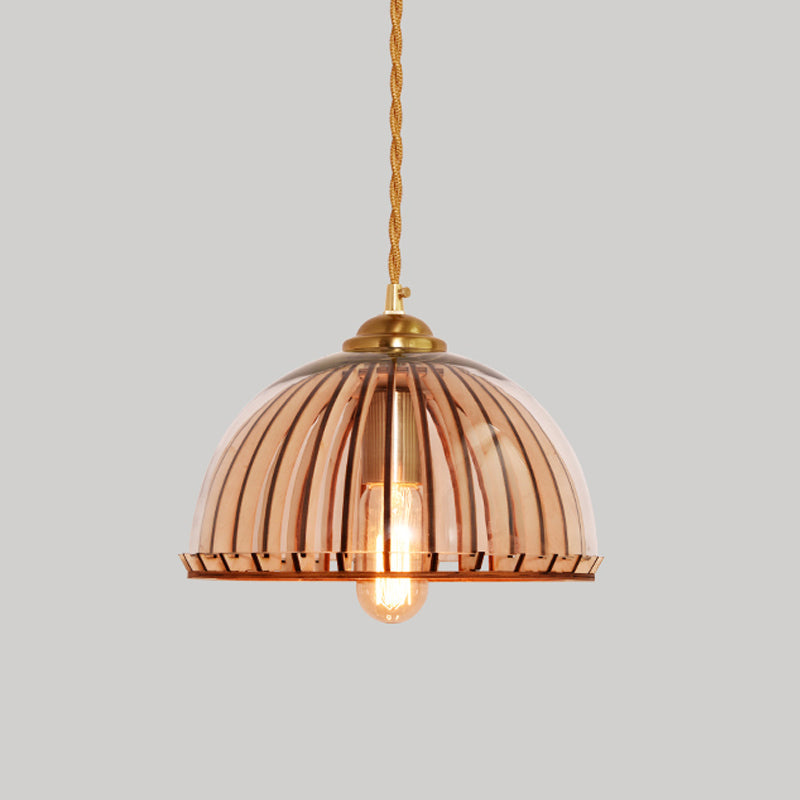 Alice's Amber Glass Industrial Pendant Light - Capsule/Dome Design for Dining Room