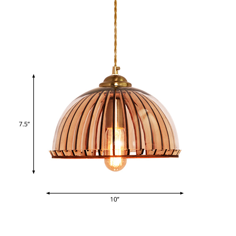 Alice's Amber Glass Industrial Pendant Light - Capsule/Dome Design for Dining Room