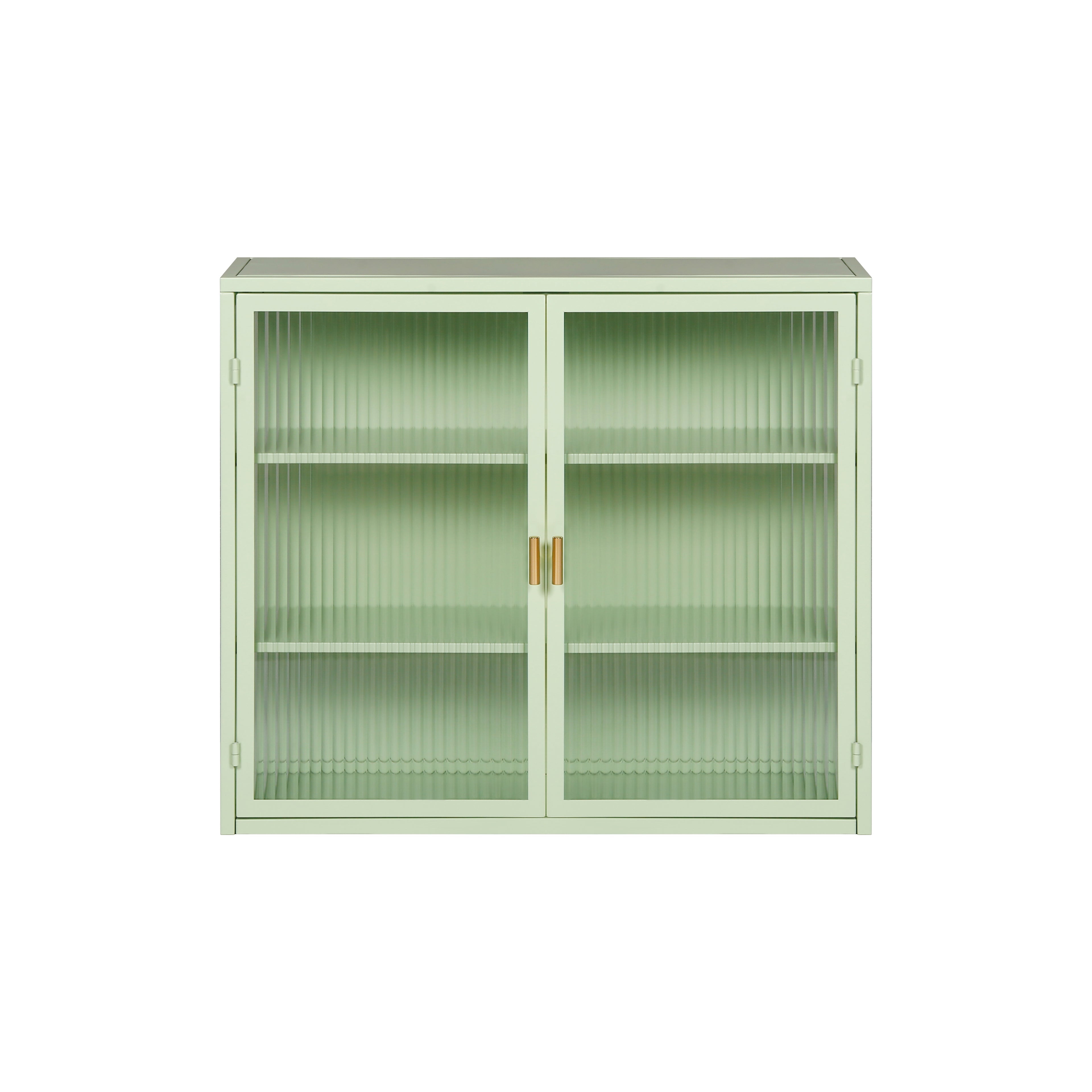 27.56"Glass Doors Modern Two-door Wall Cabinet with Featuring Three-tier Storage Mint Green
