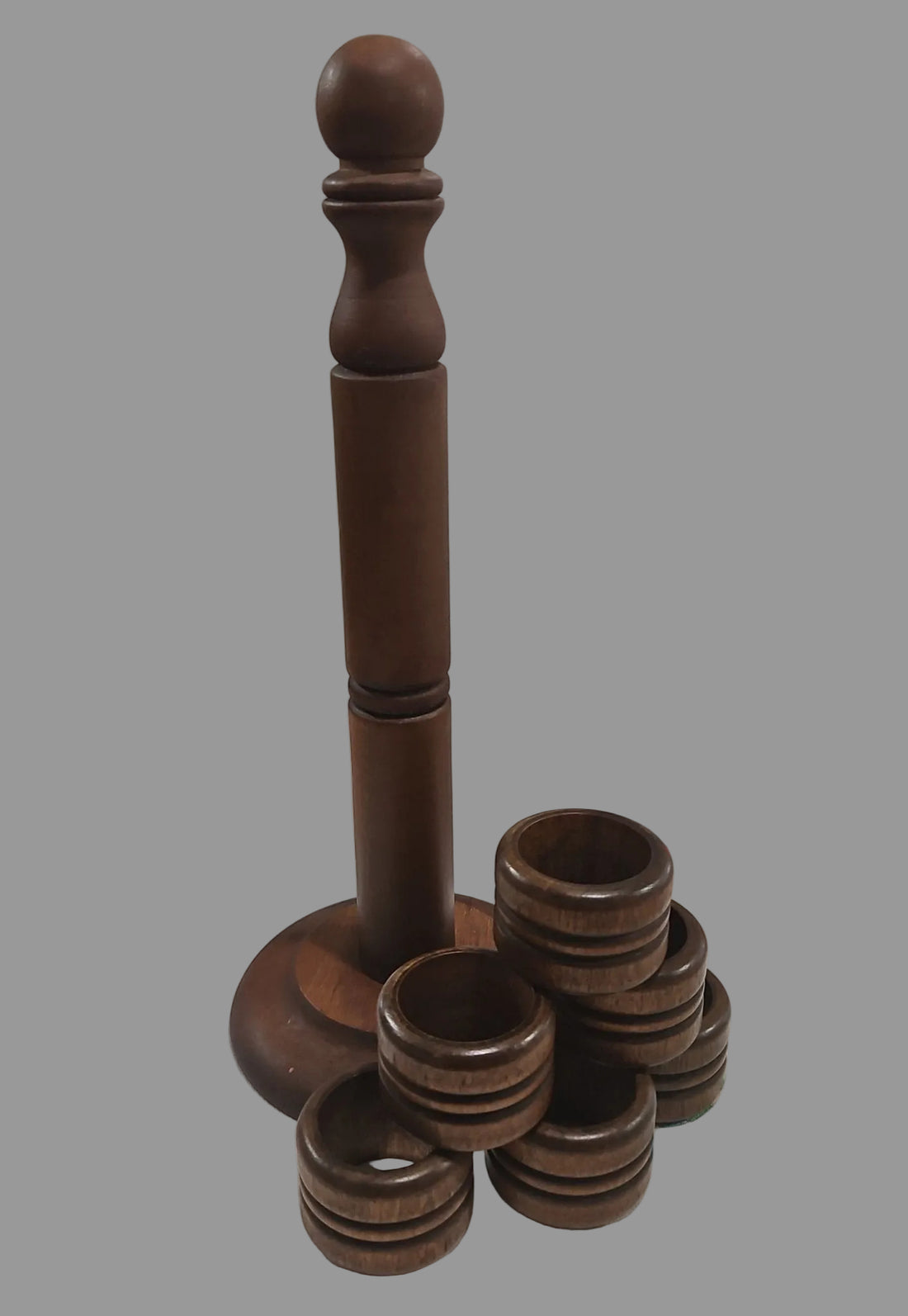 1960's Vintage Wooden Napkin Rings & Paper Towel Holder