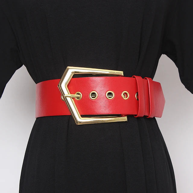 New Genuine Leather Belt Female Vintage Metal Buckle Wide Leather Waistband Women Designer Brand Belt Lady