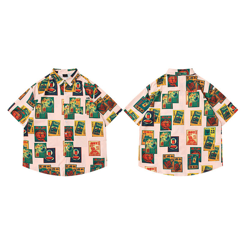 Retro Vintage Floral Shirt Short Sleeve Hawaiian Design Loose Blouse