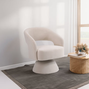Swivel Accent Chair Armchair, Round Barrel Chair in Fabric for Living Room Bedroom, Beige