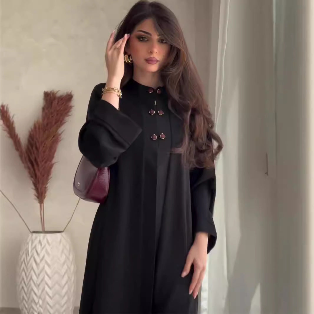 Long sleeved high waisted slim fit solid color retro dress with temperament