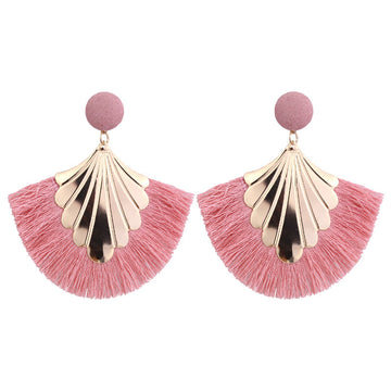 Bohemia Fan Shaped Tassel Earrings For Women Exaggerated Big Statement Fringed Earrings Vintage Dangle Drop Earrings