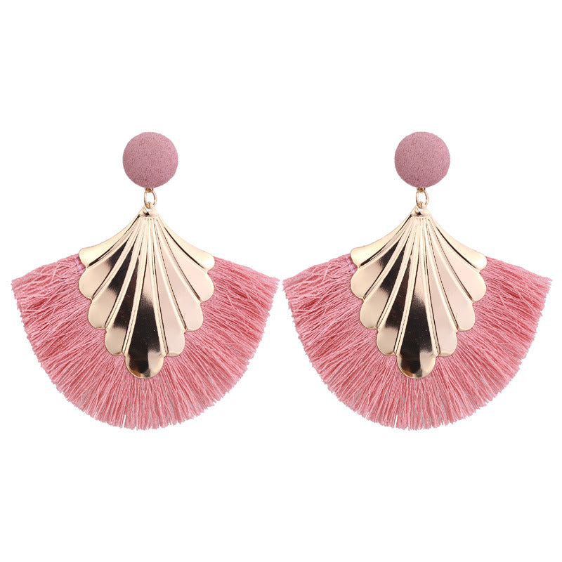 Bohemia Fan Shaped Tassel Earrings For Women Exaggerated Big Statement Fringed Earrings Vintage Dangle Drop Earrings