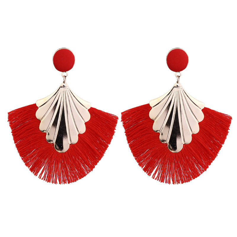 Bohemia Fan Shaped Tassel Earrings For Women Exaggerated Big Statement Fringed Earrings Vintage Dangle Drop Earrings