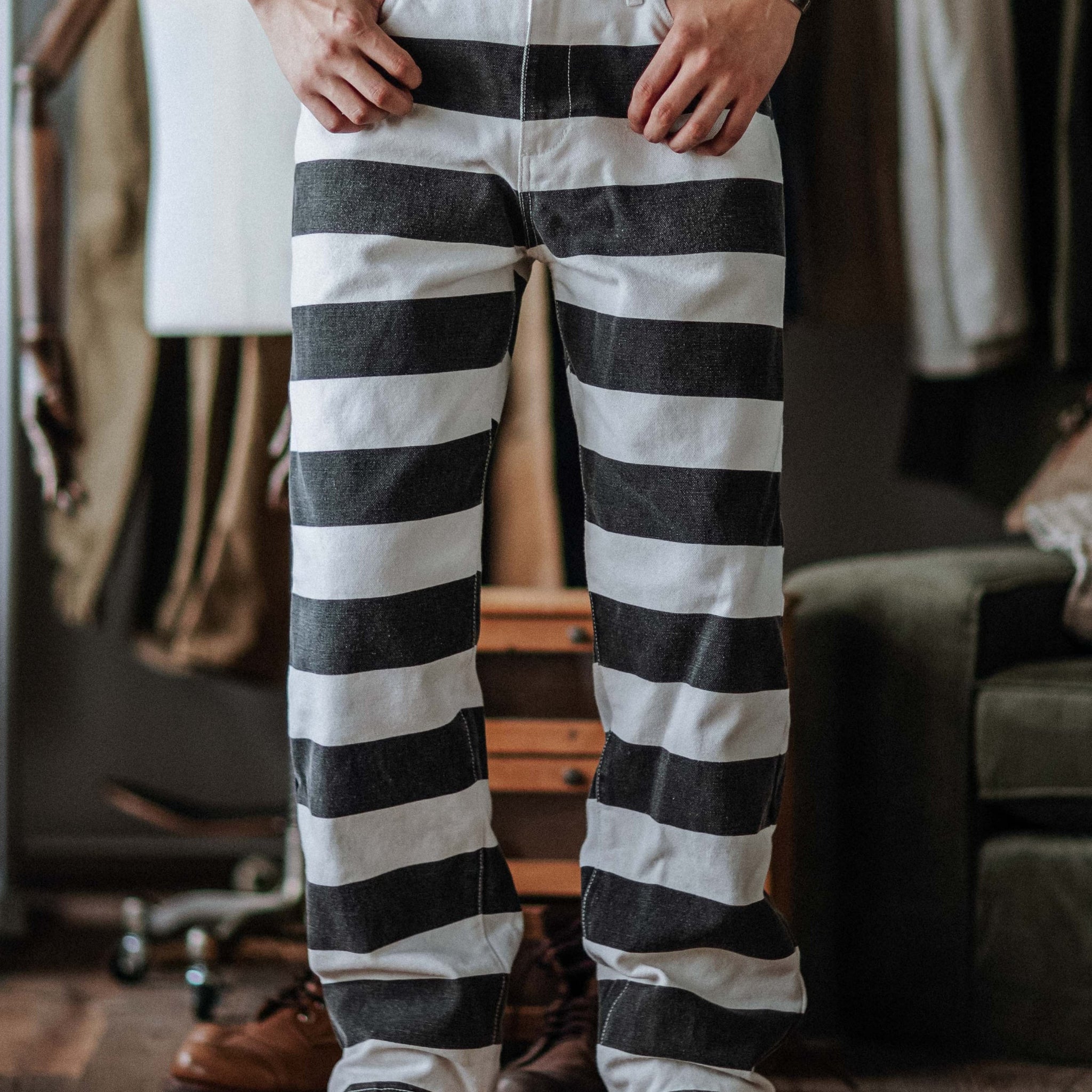 Wide Striped Prison Motorcycle Pant