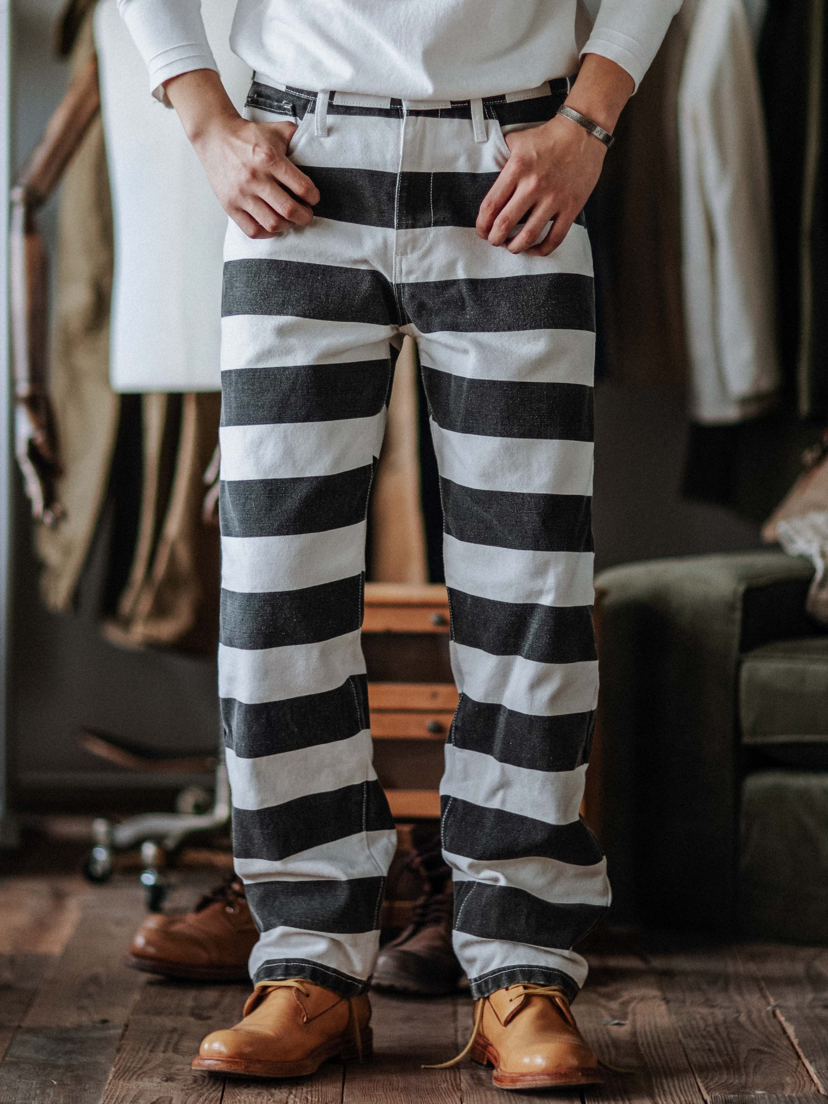 Wide Striped Prison Motorcycle Pant