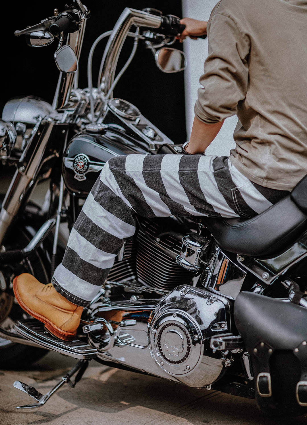 Wide Striped Prison Motorcycle Pant