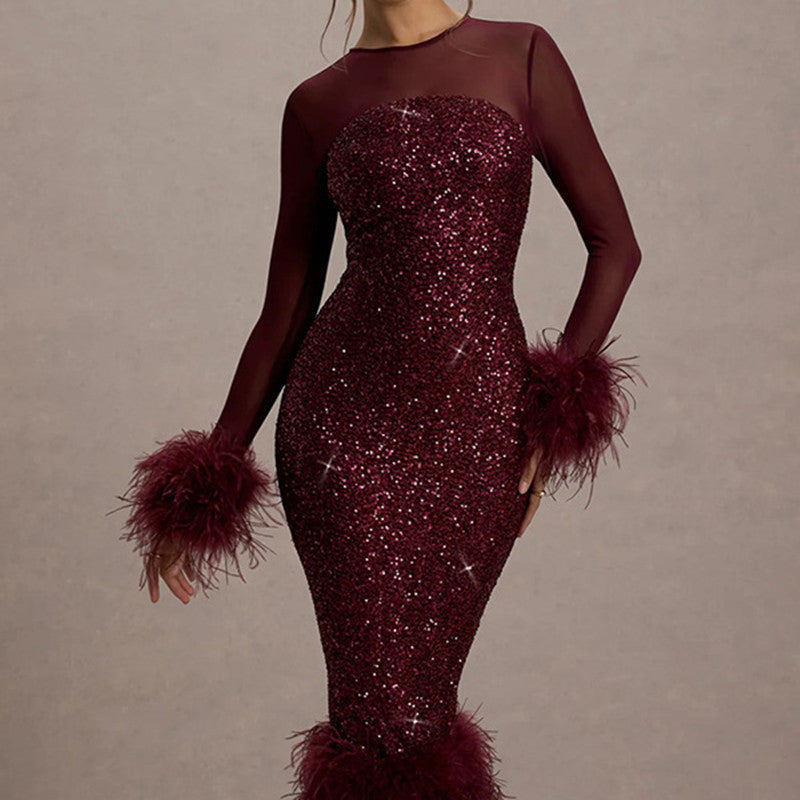 Women's Party Dress Long Sleeve Sequin