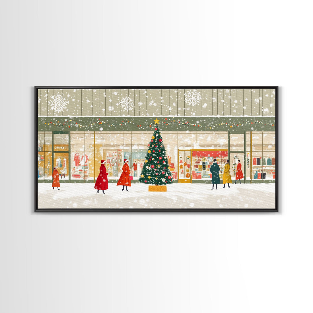 Christmas Tree Shopping Framed Canvas Print, Retro Holiday Scene Art, Vintage Christmas Decor, Christmas Vacation Wall Art, Holiday Gift