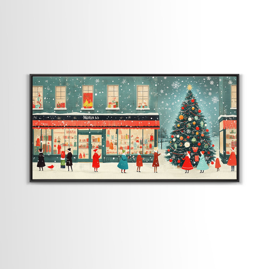 Mid Century Modern Christmas Framed Canvas Print, Retro Holiday Home Decor Christmas Decor, Best Gift Christmas Art, Holiday Wall Art