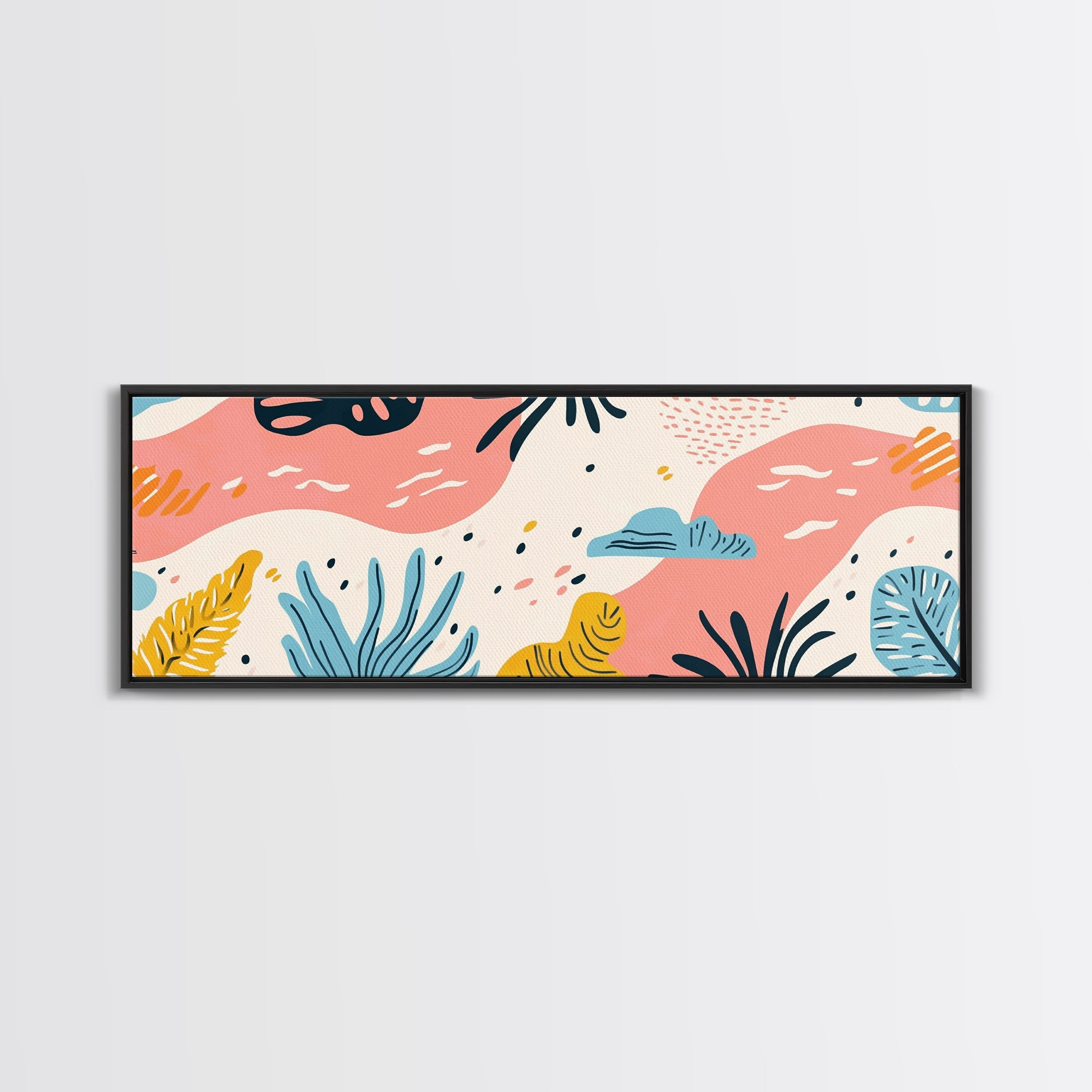 Retro Art From the 90s, Framed Canvas Print, High School Art, Abstract Extra Wide Panoramic Painting, Retro Vibes Home Decor