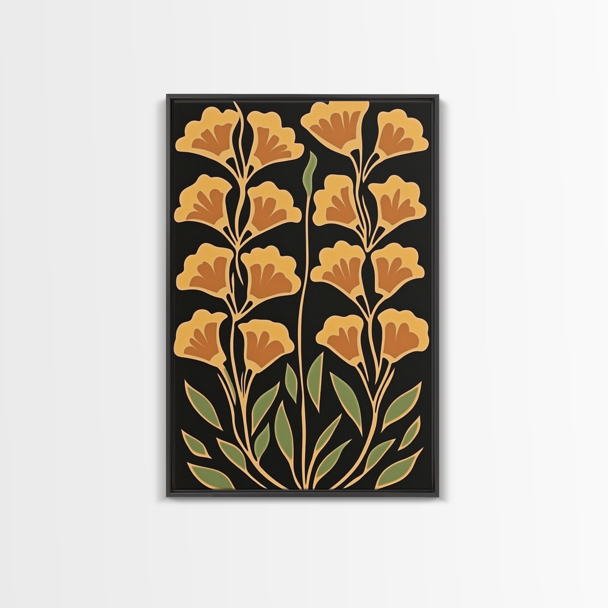 Abstract Flower Retro Painting Canvas Print, Large Wall Art, Original Minimalist Yellow Floral Art, Custom Painting Boho Wall Decor Living Room