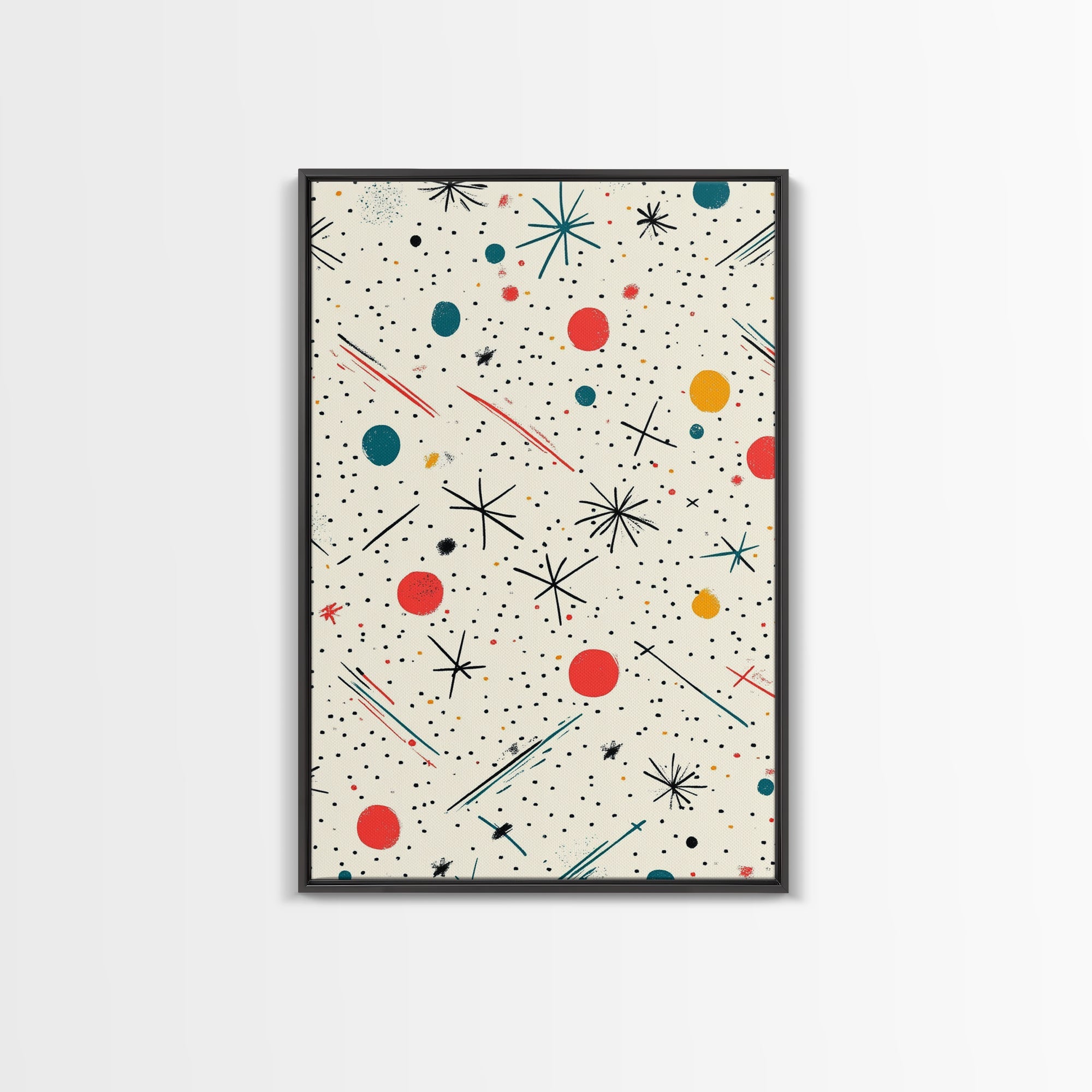 Retro MCM Style Pattern Wall Art, Wood Framed Canvas, Canvas Print, Home Decor, Office Or Bedroom Wall Art, Retro Vibes Decor