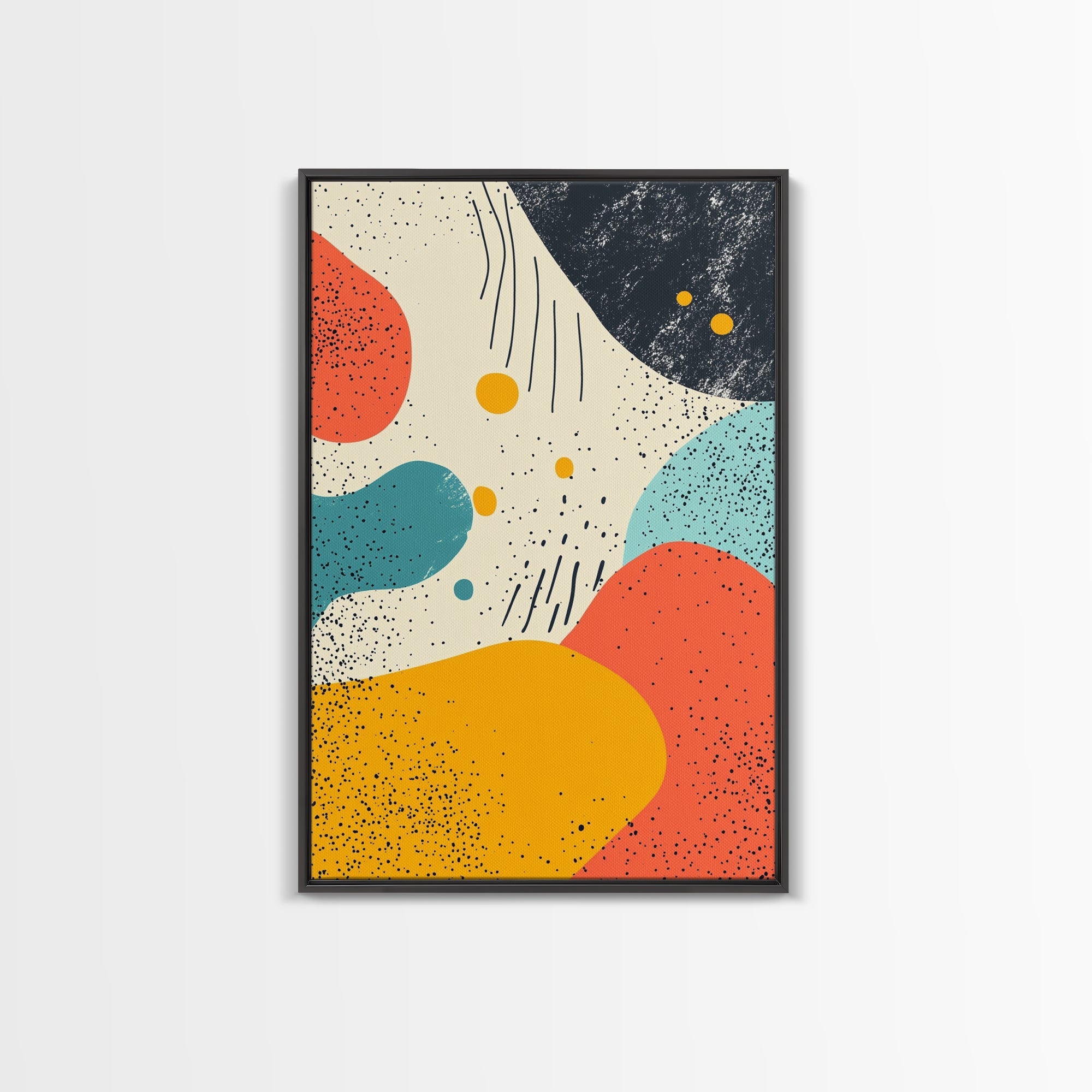 Framed Canvas Print, Retro 90s Style Wall Art, Orange, Turquoise and White Art, Modern Wall Art, Mid-Century Art