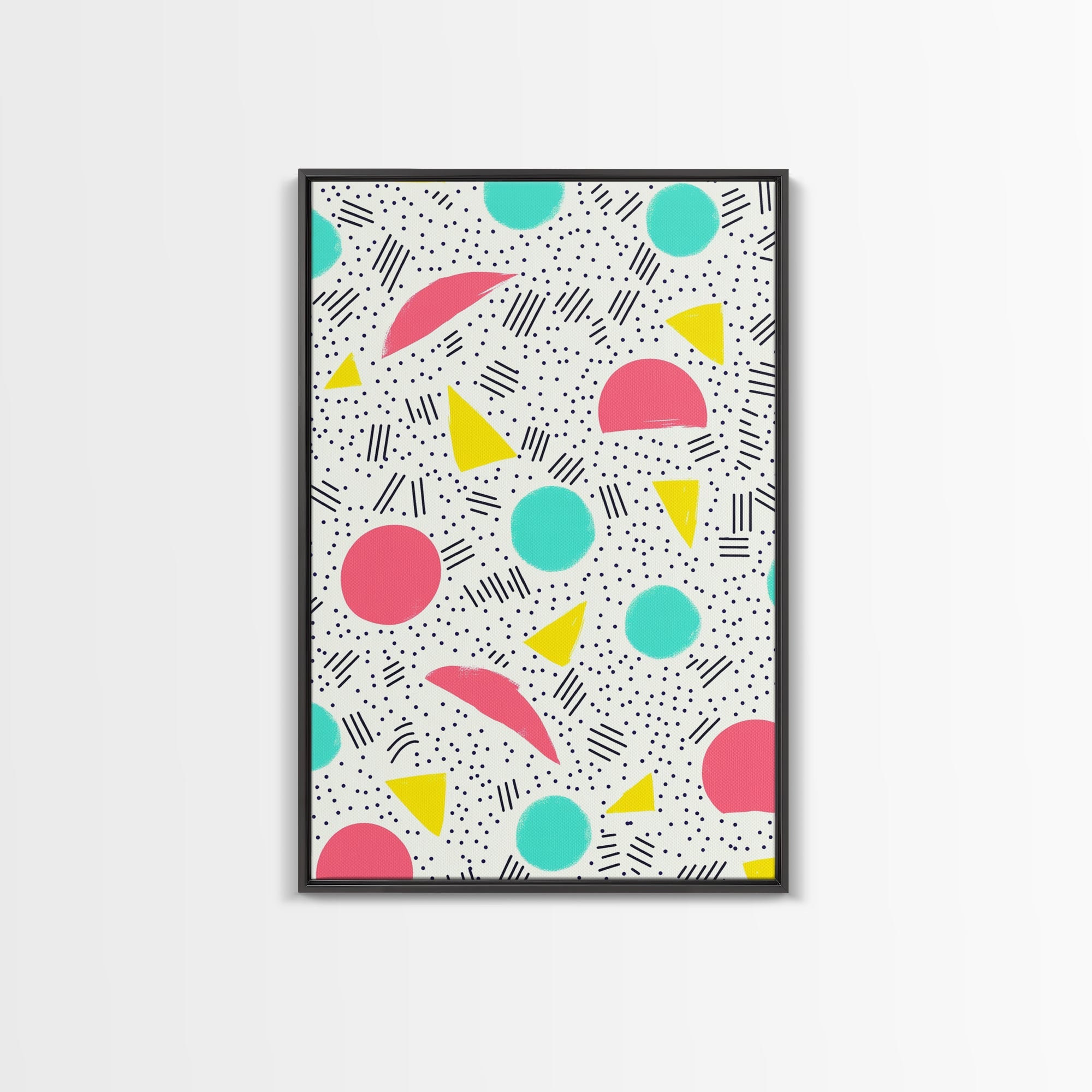 Retro Style Preppy Wall Art Framed Canvas Print, 90s Style Shopping Mall Style Abstract Art