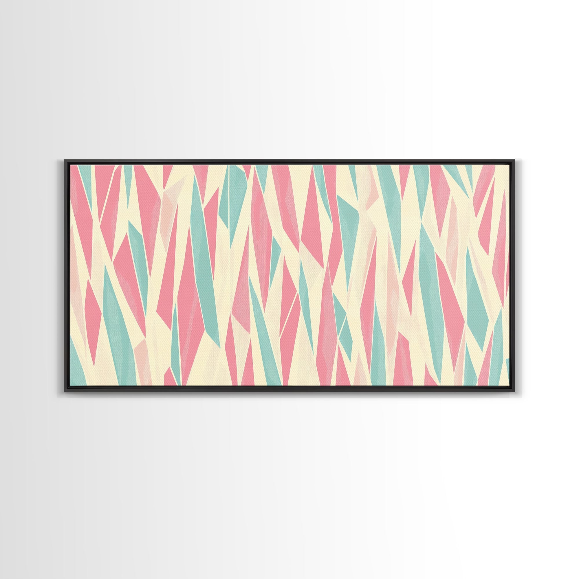 Pastel Mid-Century Modern Art - Retro Geometric Wall Art - Framed Canvas Print - Modern Abstract Painting - Bold Bright Colors