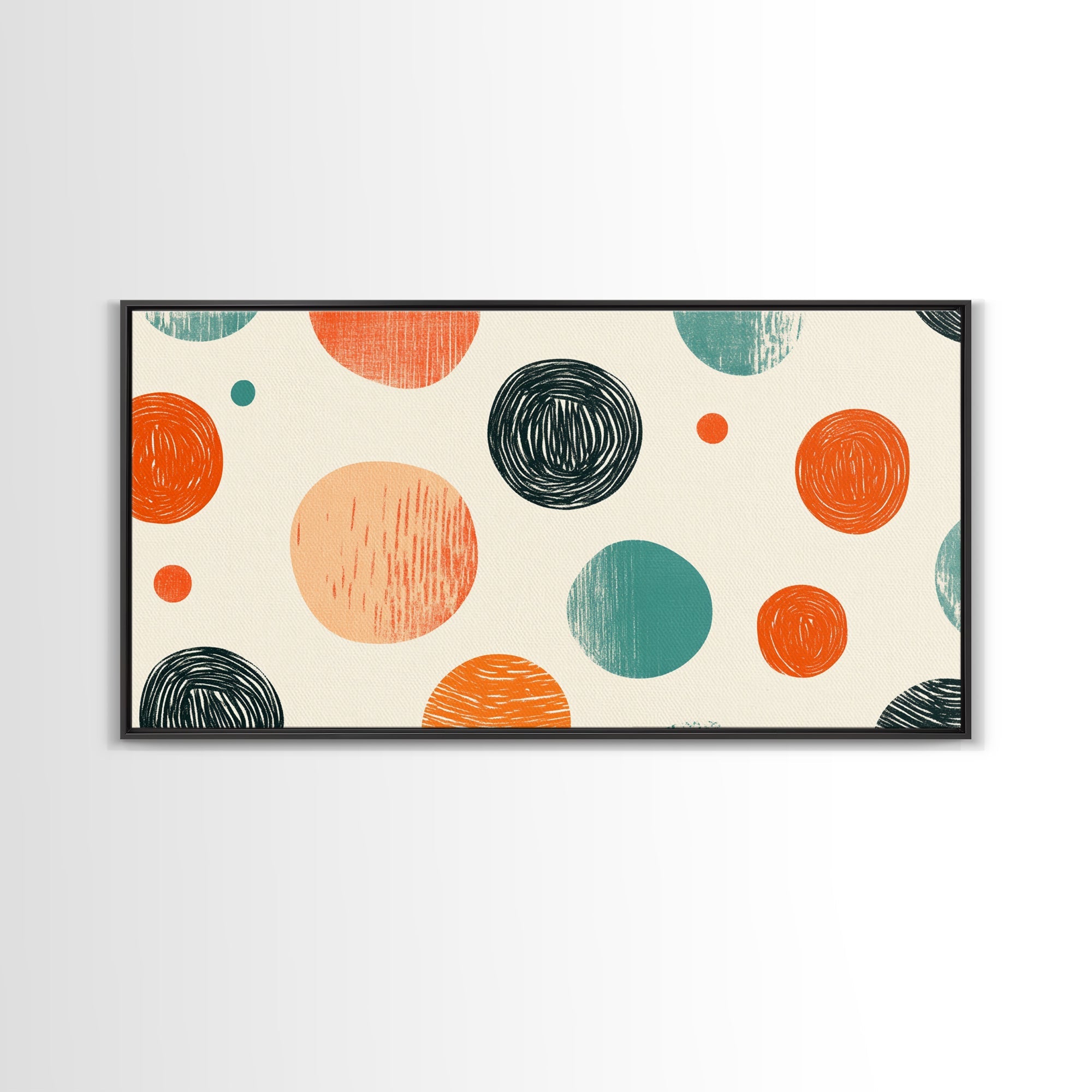 Mid-Century Modern Dots Framed Canvas Print, Preppy Home Decor, Retro 90s Style Wall Art