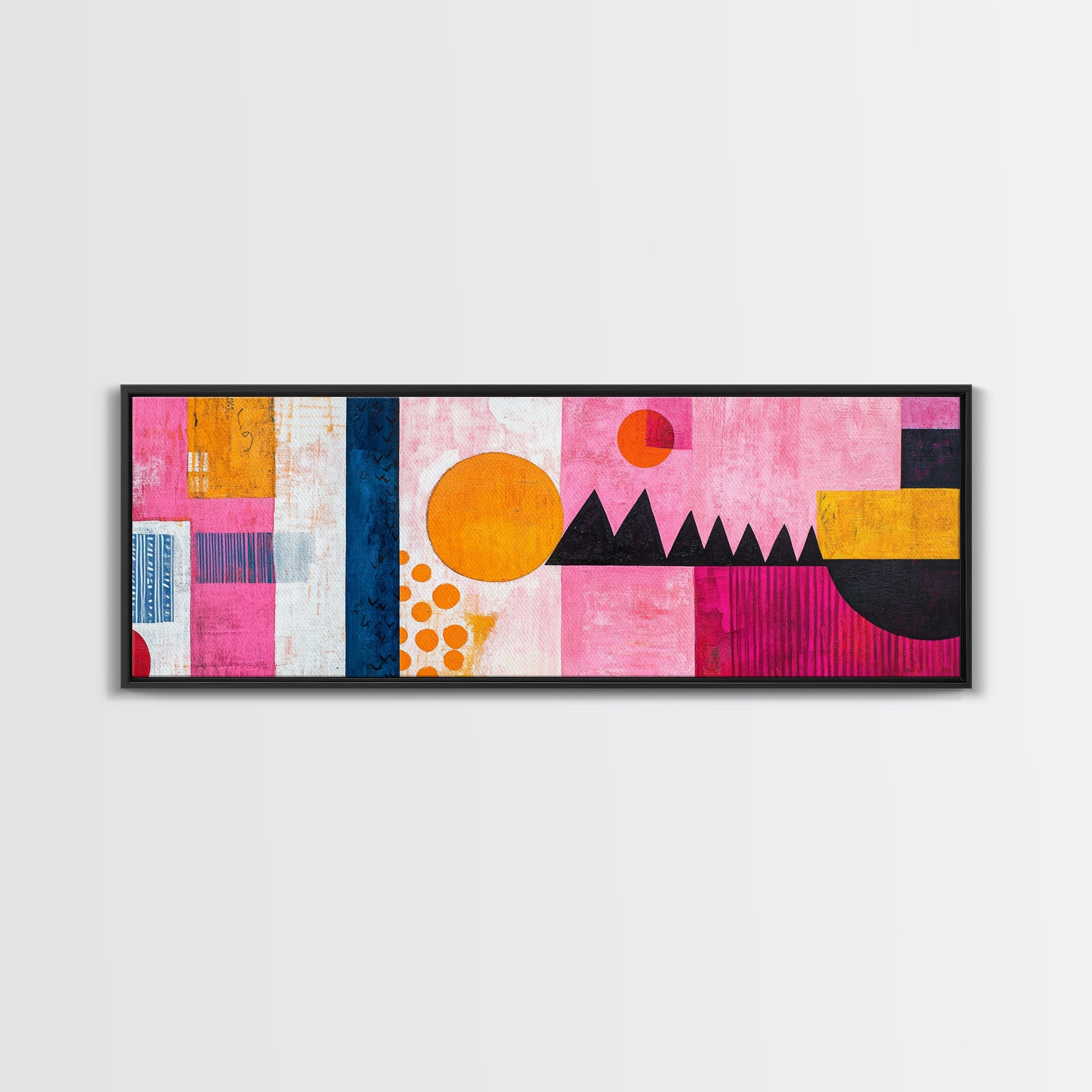 Modern Abstract Canvas Print Pink Orange Wall Art Geometric Whimsical Design Minimalist Art Above Sofa Extra Wide Unique Decor