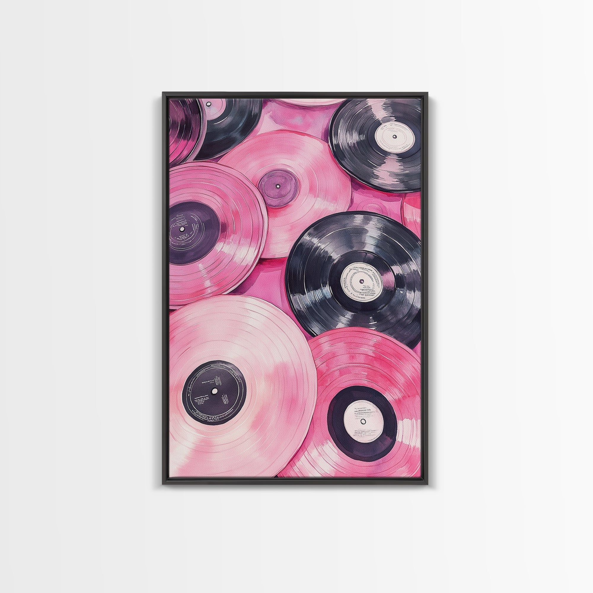 Retro Vinyl Record Artwork Framed Canvas Print Pink Abstract Art Music Lover Wall Art Living Room Decor Lofi Aesthetic Gift Idea