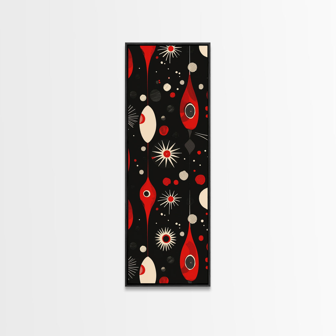 Retro MCM Style Wall Art Framed Canvas Print, Star Burst and Art Deco Shapes, Vintage 70s Style Home Decor