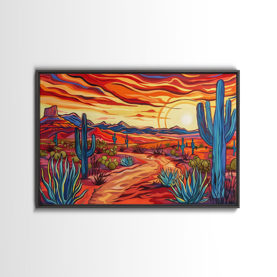 Mid Centry Modern Pop Art Style Desert Landscape Painting Canvas Print, Retro Style Wall Art, Home Decor, Desert Wall Art, Arizona Art