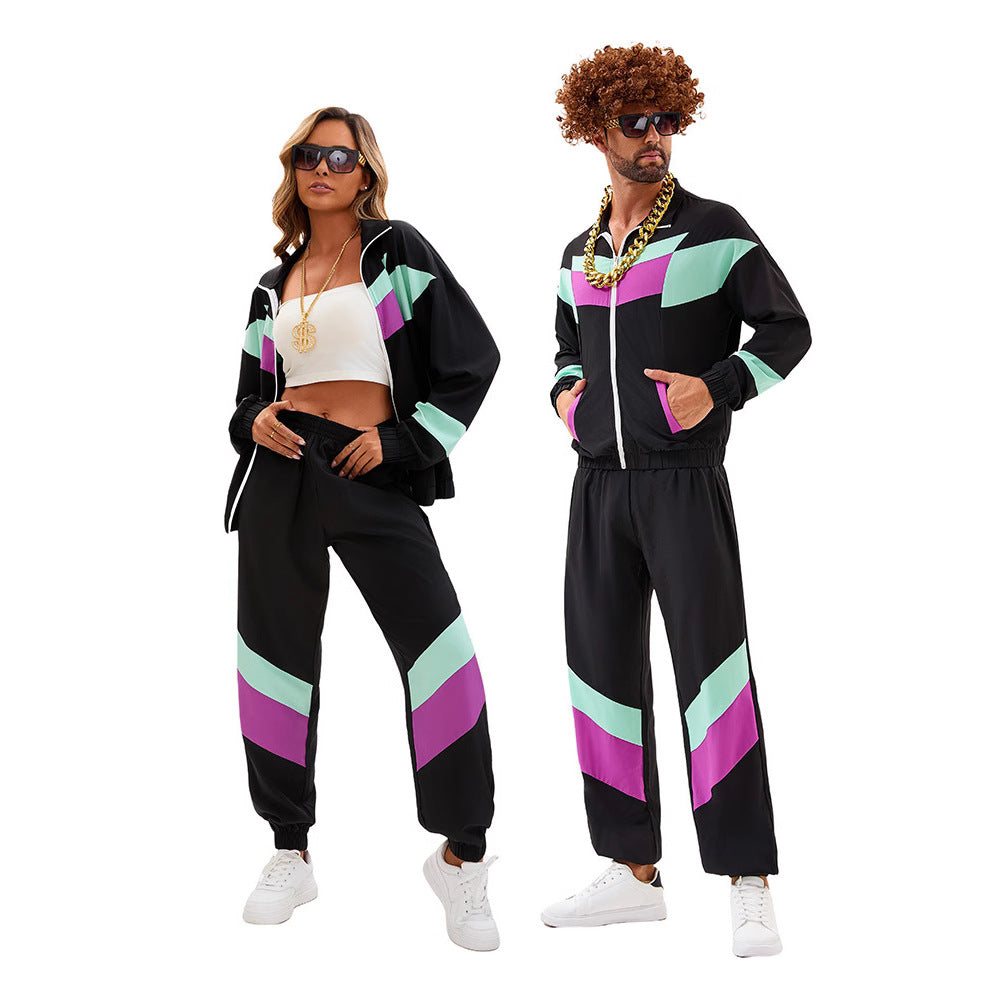 Hippie Disco Dance Costume Set 70s Retro Tracksuit Jacket and Pants for Men and Women Adult Party Wear