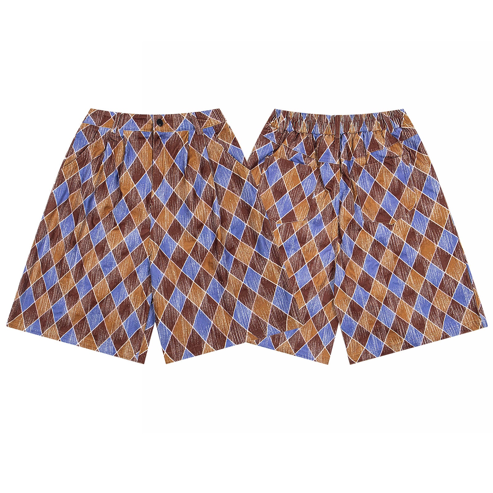 Retro Diamond Grid Shorts Unisex Summer New Casual Loose Five-Quarter Pants Wide Leg Pants