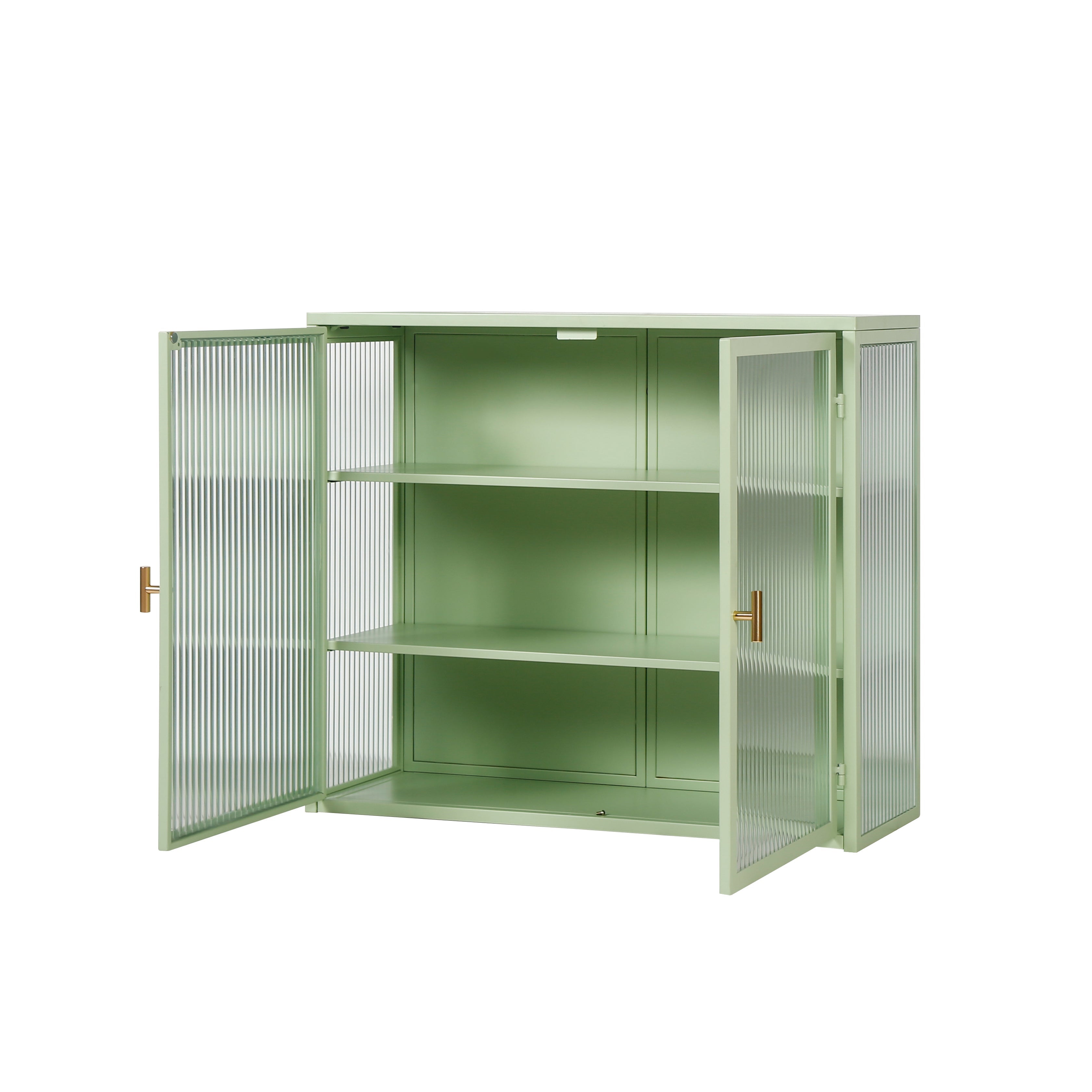 27.56"Glass Doors Modern Two-door Wall Cabinet with Featuring Three-tier Storage Mint Green