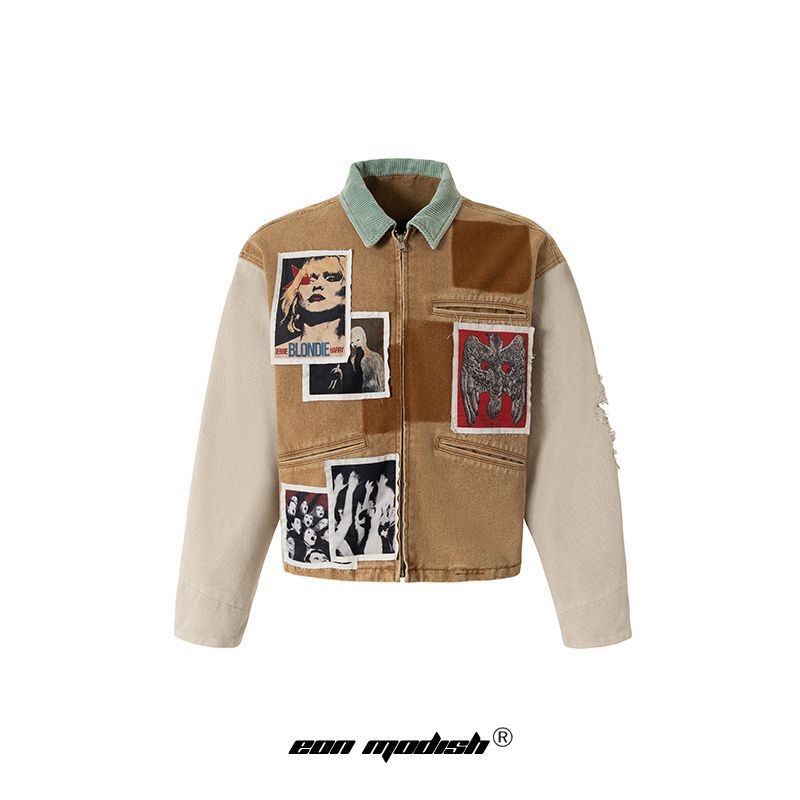 Street Style Patchwork Printed Vintage Heavyweight Jacket