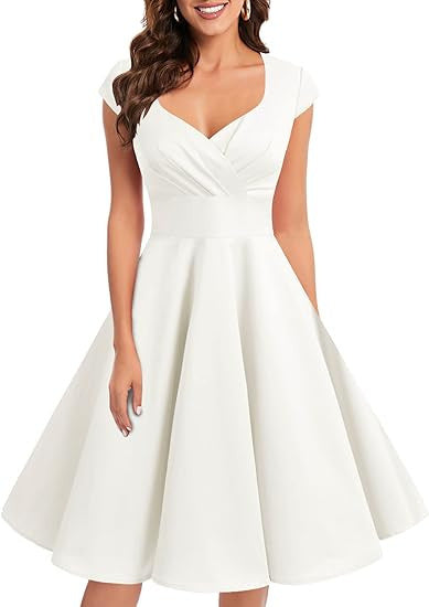 Retro Women's V-neck Half Sleeve Waist Dress