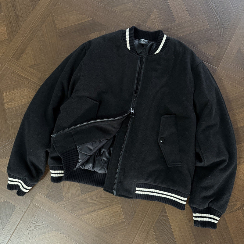 Vintage Buttoned Patchwork College Style Jacket for Men and Women, Loose Fit, Versatile Baseball Bomber Cotton-Coated Outerwear