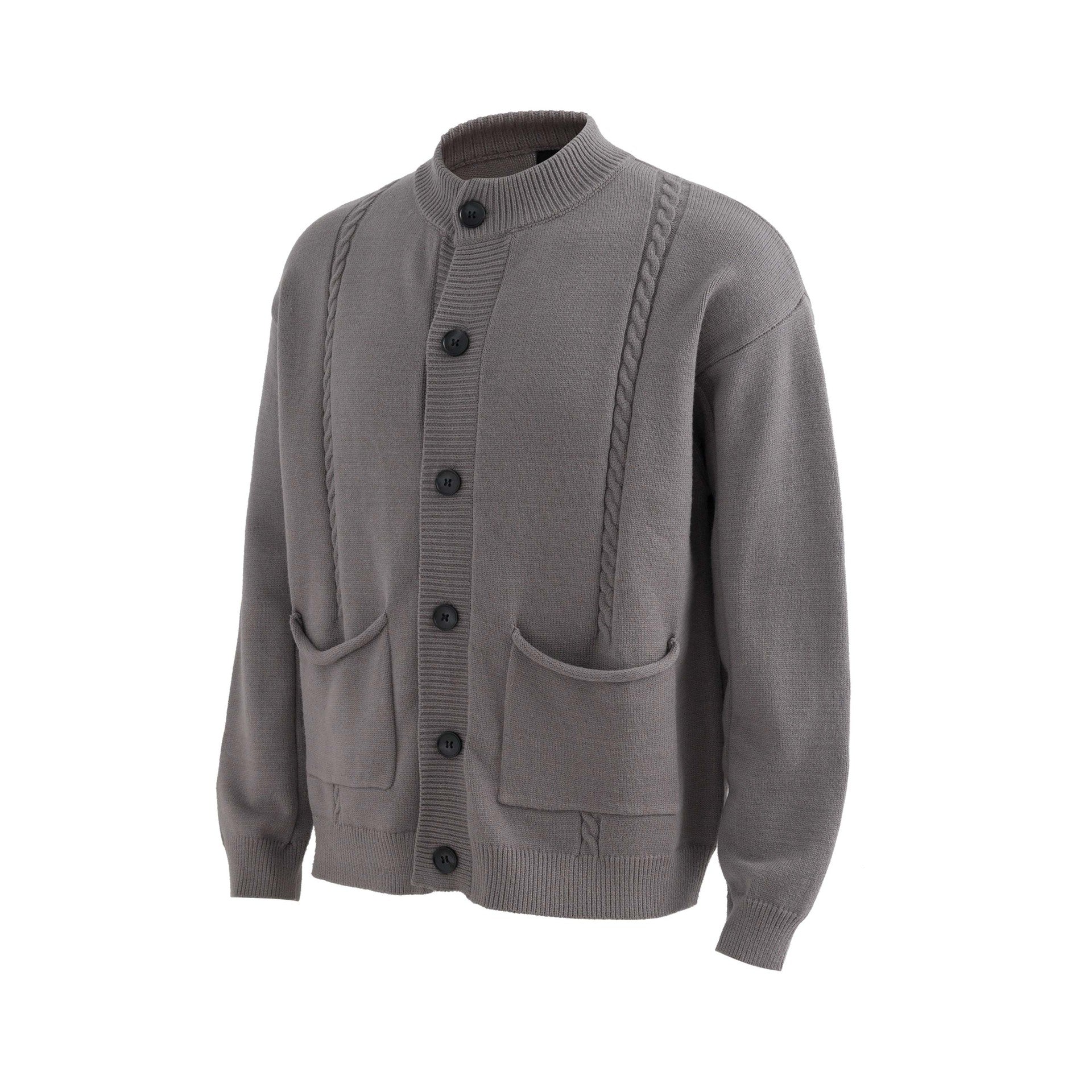 Retro Cable Knit Single-Breasted Large Pocket Cardigan Sweater Unisex Trendy Loose Casual Knitwear