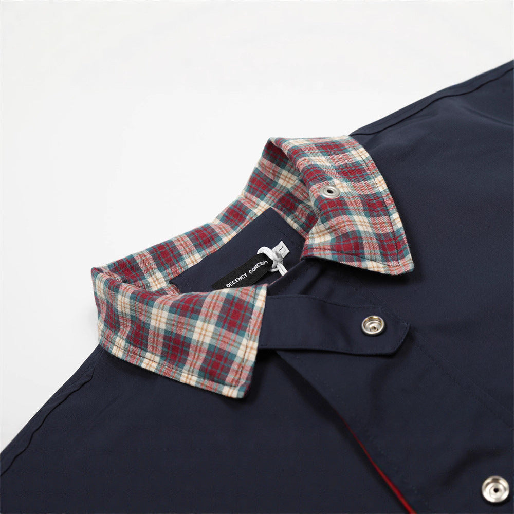 Retro Men's Jacket, Turn-Down Collar, Color Block Splicing, Casual Loose Fit Outerwear for Men