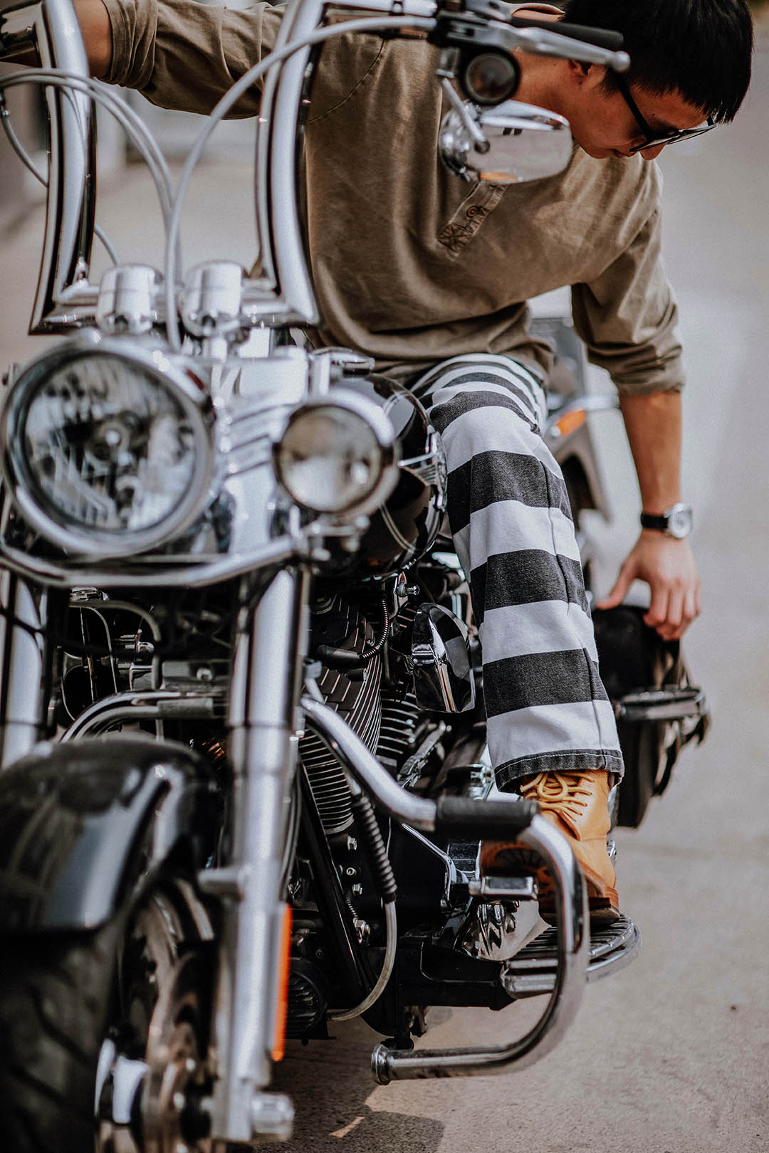 Wide Striped Prison Motorcycle Pant