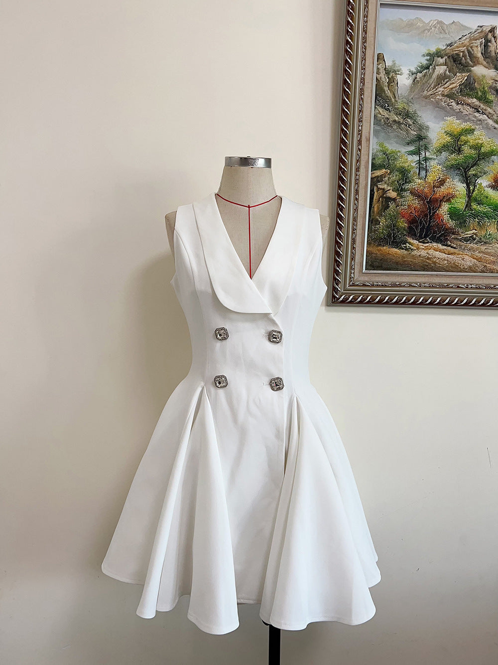 Lapel And Waist Tight Tank Dress Draped Vintage Temperament Skirt Dress Women Elegant Dress