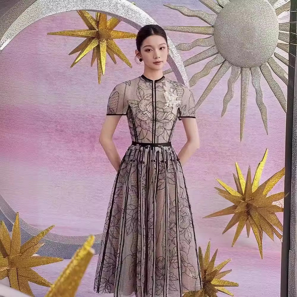 Lace Three-dimensional Flower Embroidery Dress