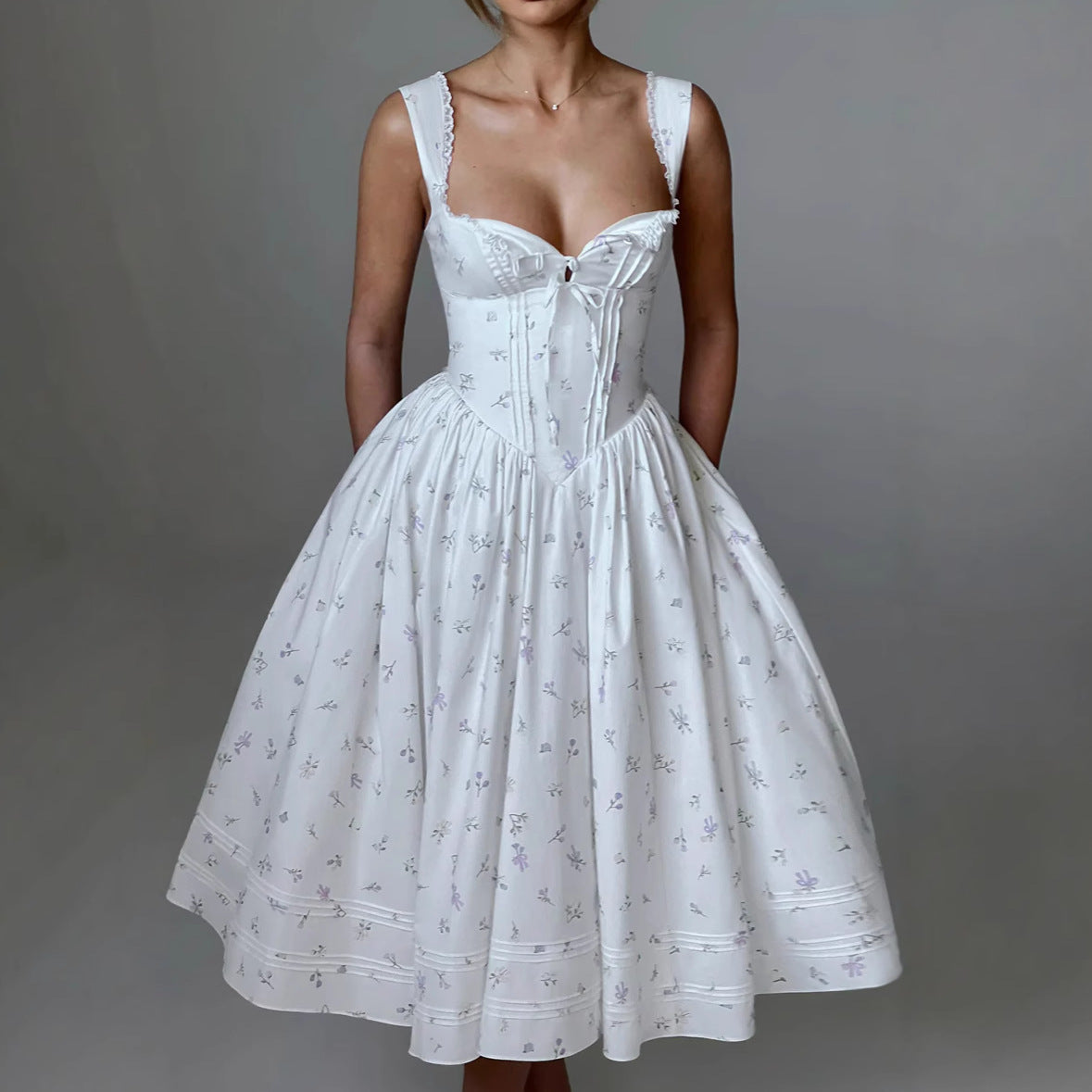 Winter European And American New Printed Lace Backless Dress