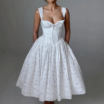 Winter European And American New Printed Lace Backless Dress