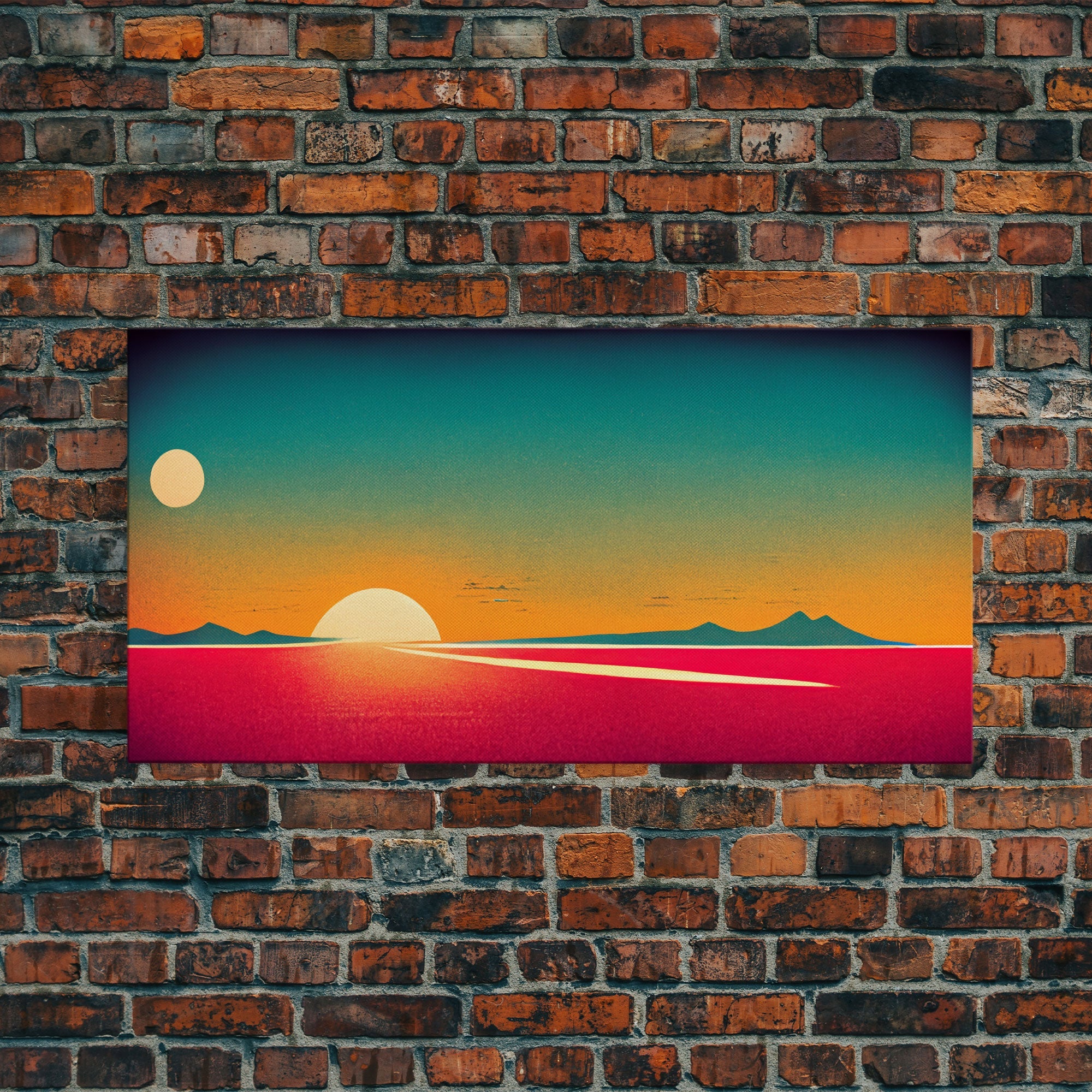 Art Deco Wall Decor, Wall Art, Framed Canvas Print, Retro Style Sunset Art, Scifi Wall Decor, 2 Suns