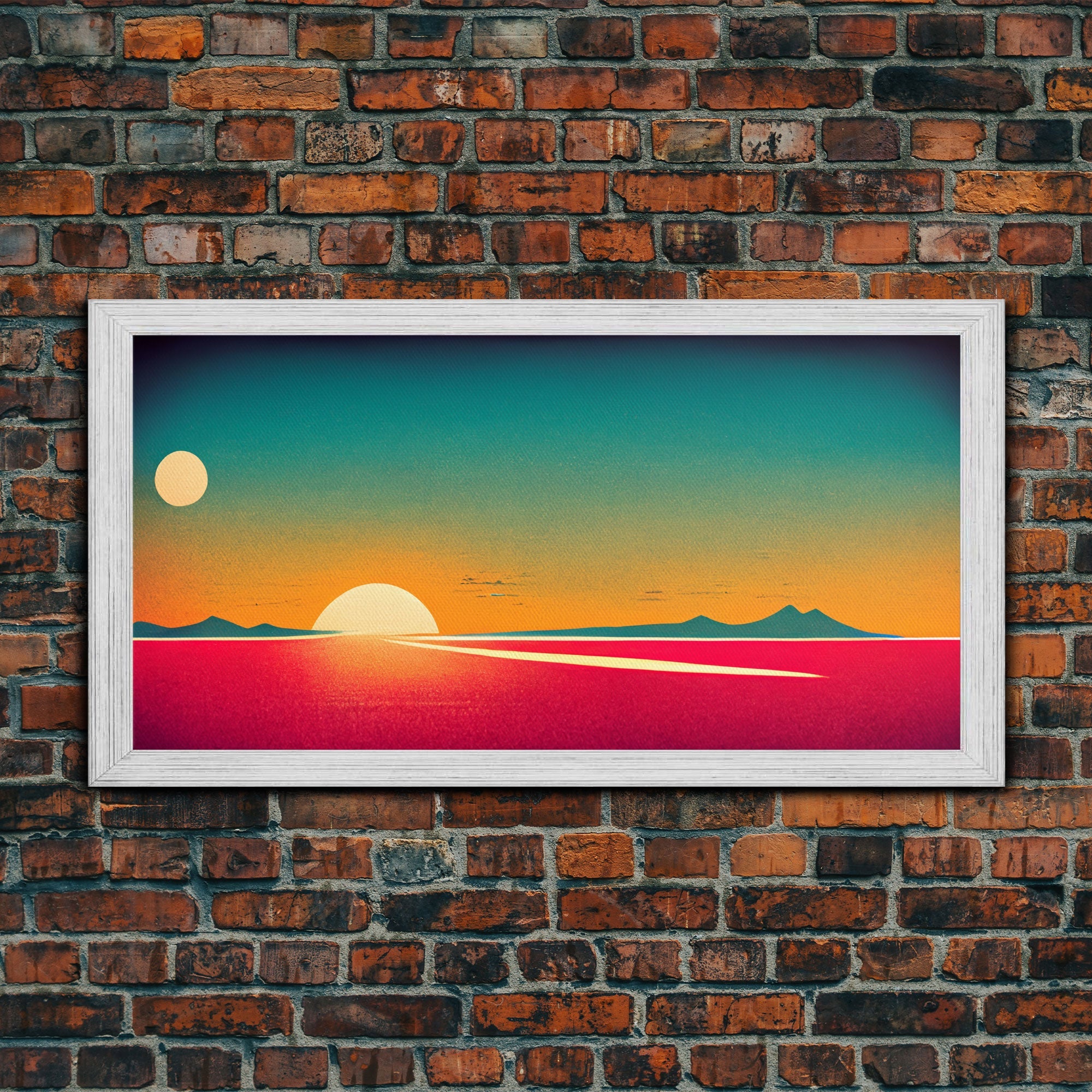 Art Deco Wall Decor, Wall Art, Framed Canvas Print, Retro Style Sunset Art, Scifi Wall Decor, 2 Suns