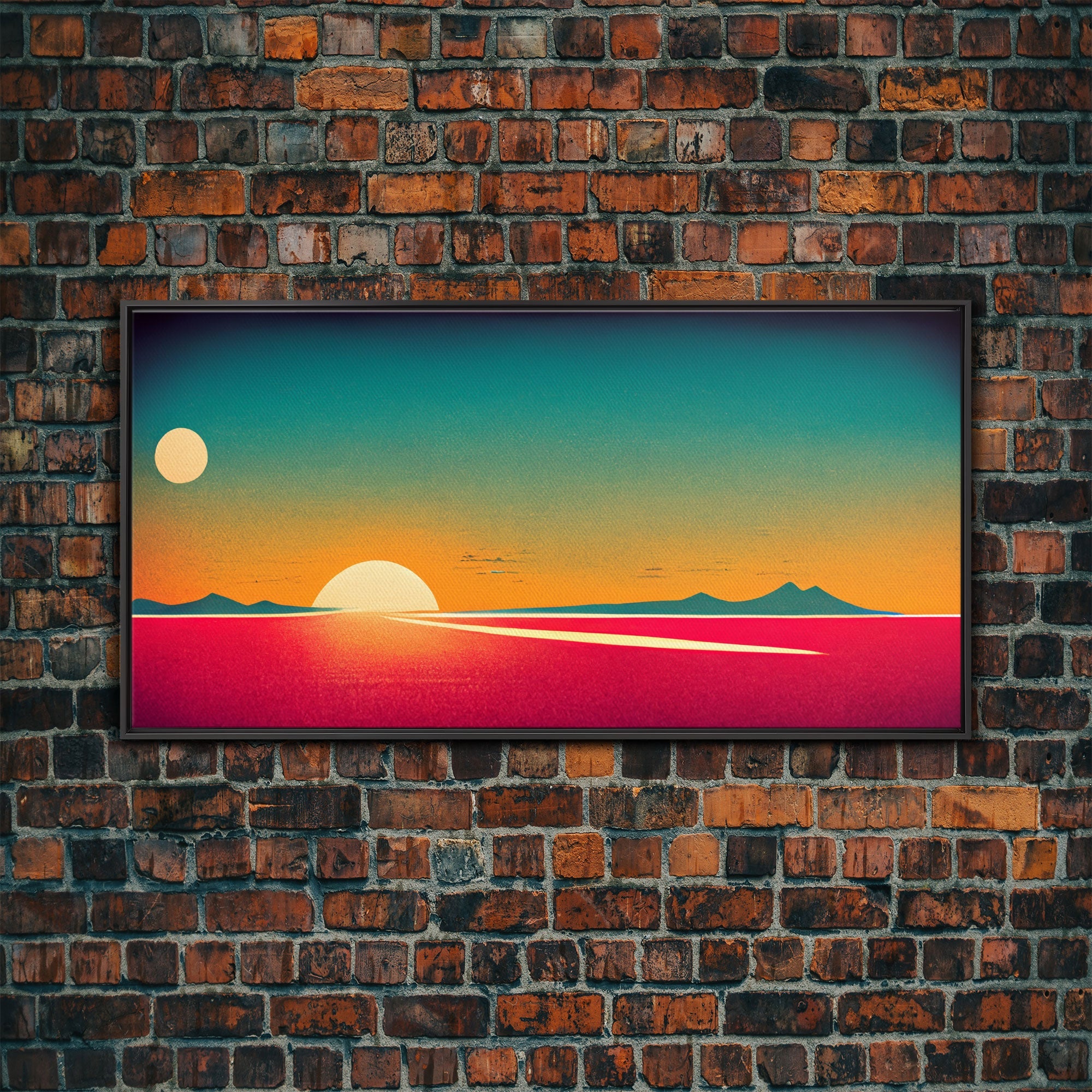 Art Deco Wall Decor, Wall Art, Framed Canvas Print, Retro Style Sunset Art, Scifi Wall Decor, 2 Suns