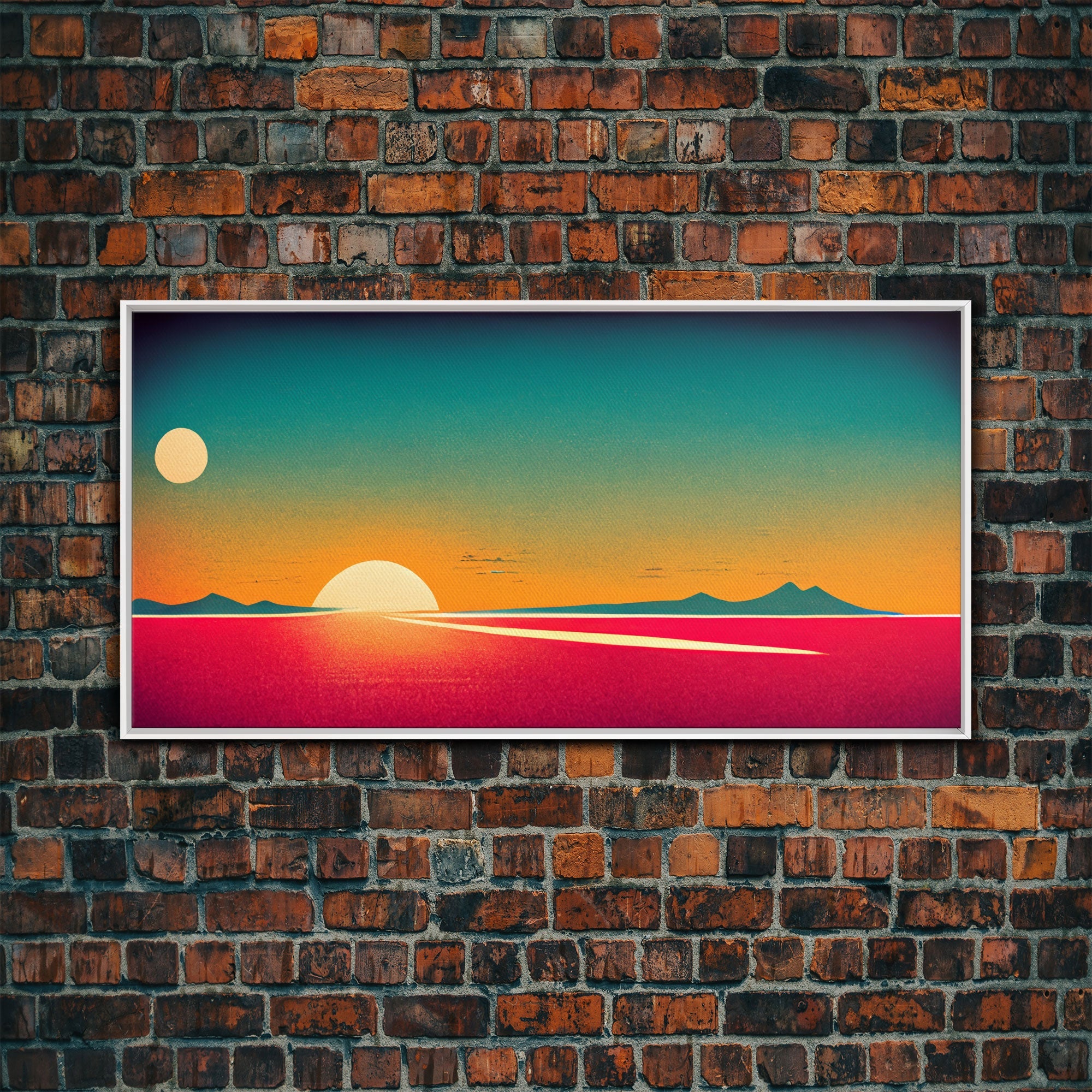 Art Deco Wall Decor, Wall Art, Framed Canvas Print, Retro Style Sunset Art, Scifi Wall Decor, 2 Suns