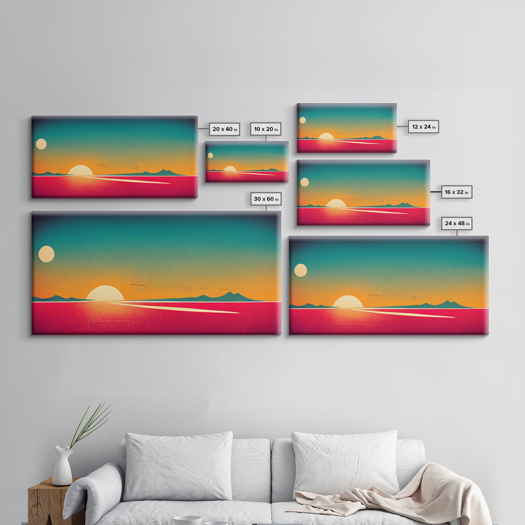 Art Deco Wall Decor, Wall Art, Framed Canvas Print, Retro Style Sunset Art, Scifi Wall Decor, 2 Suns