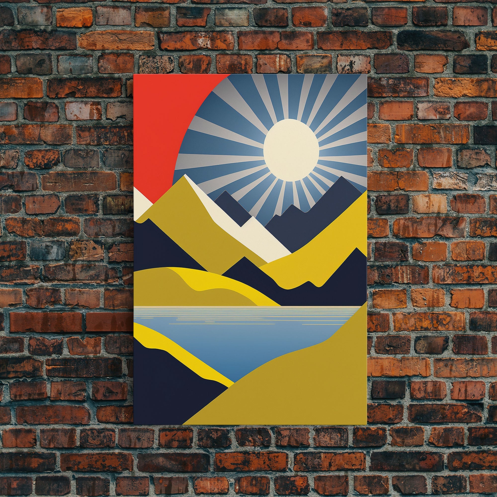 Scandinavian Style Midcentury Wall Art, Framed Canvas Print - Art Deco Minimalist Sunset Retro Style Wall Art Sepia Tones